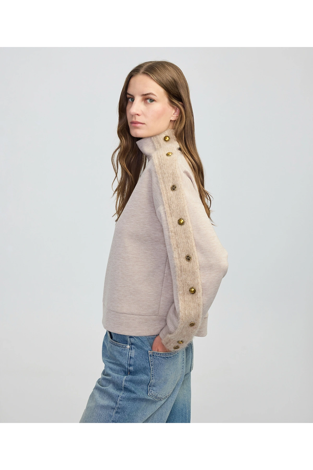 İpekyol Triko Mix Dik Yaka Sweatshirt IW6250091053