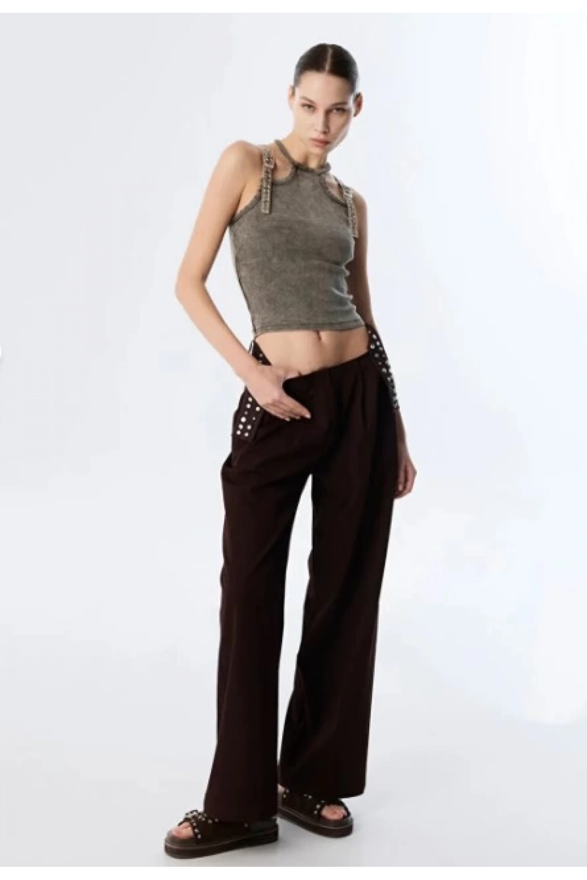 İpekyol Trok Ve Strass Taş Baskılı Pantolon TS1250003229