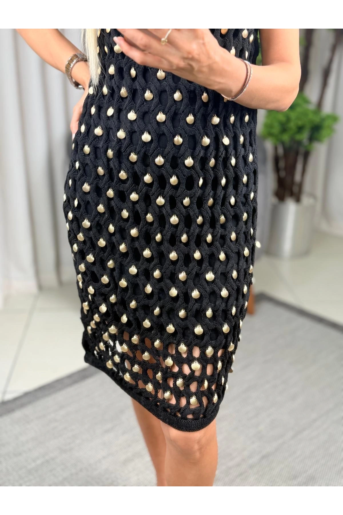 Join Us El İşi İstiridyeli Triko Astarlı Mini Elbise 2025S032