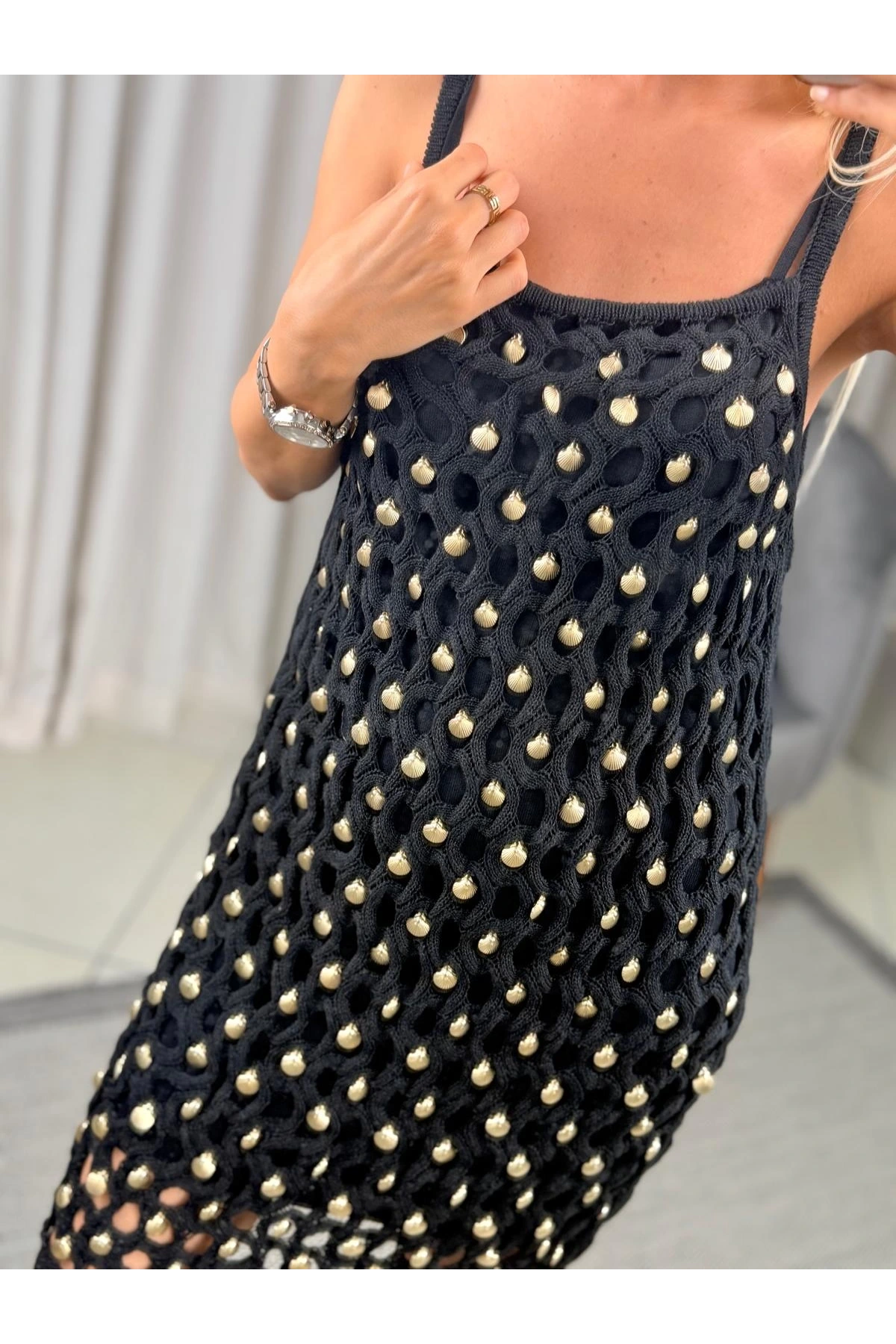 Join Us El İşi İstiridyeli Triko Astarlı Mini Elbise 2025S032