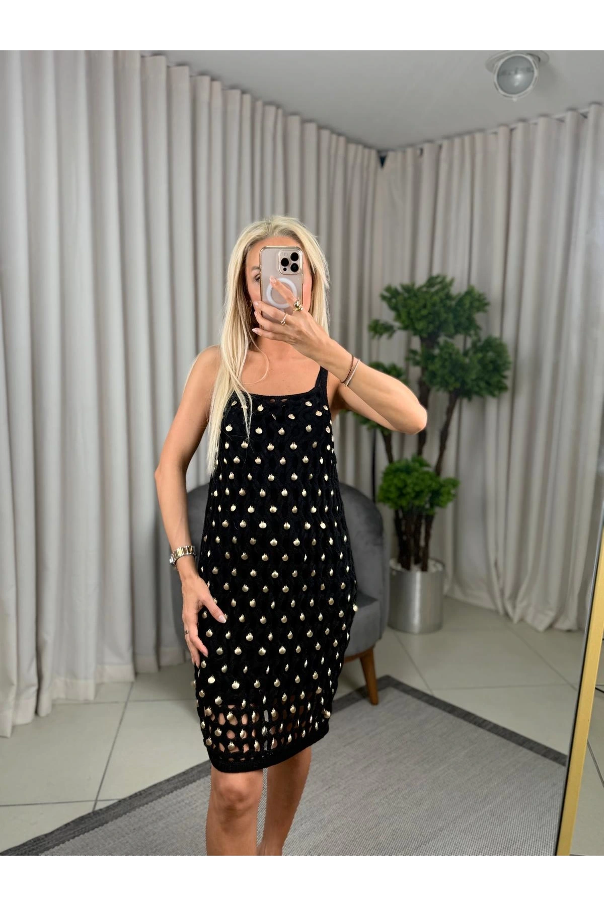 Join Us El İşi İstiridyeli Triko Astarlı Mini Elbise 2025S032