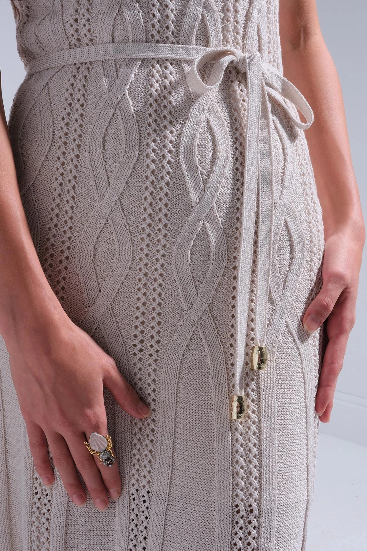 Join Us Saç Örgü Detaylı Kuşaklı Mini Elbise 2025S022