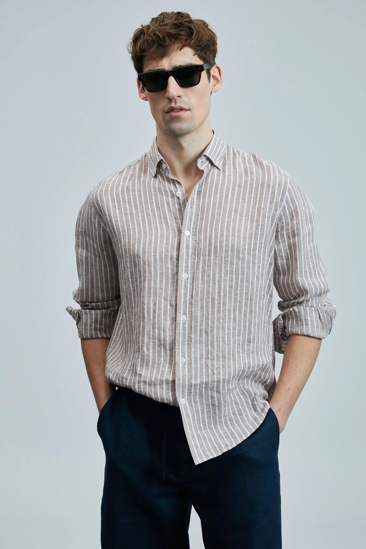 Lufian Erkek Alfred Keten Pamuklu Regular Bej Gömlek 111010632