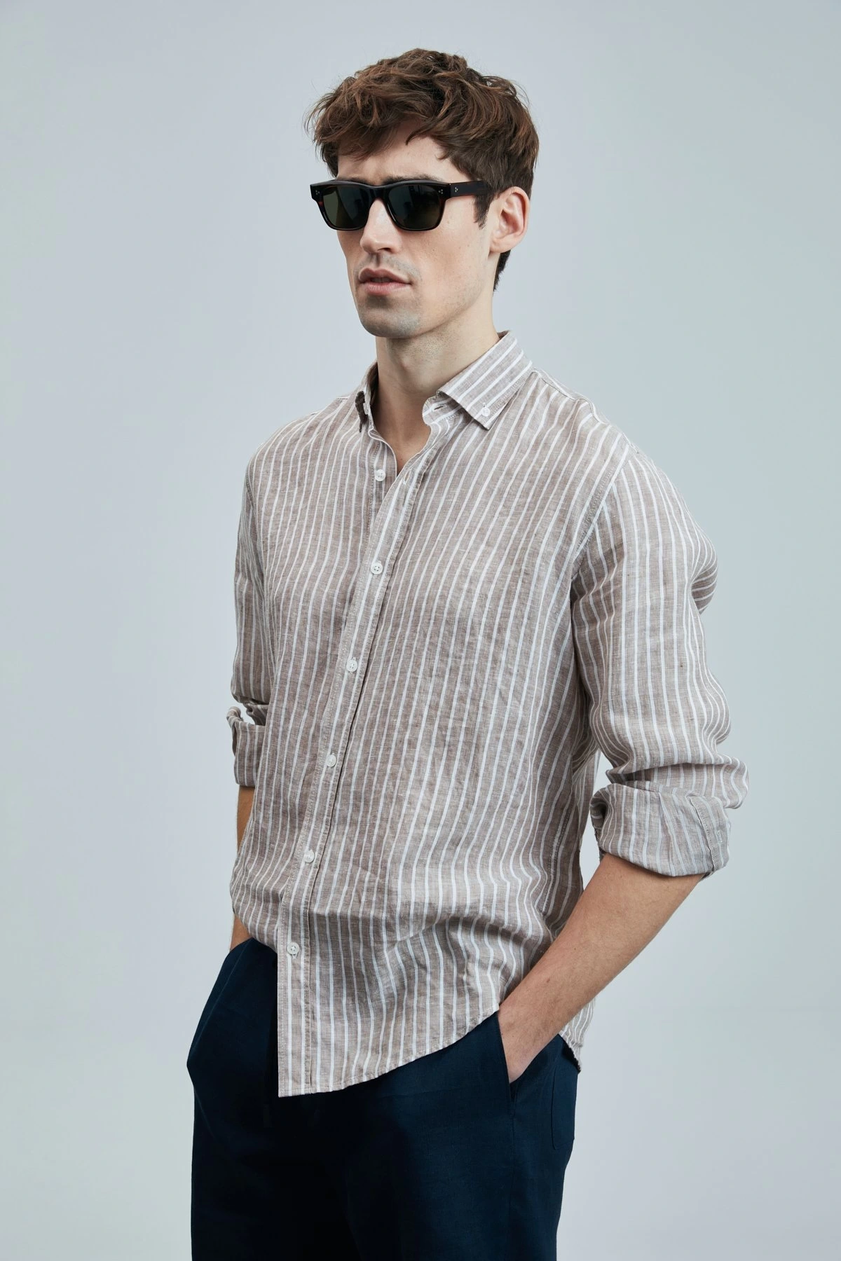 Lufian Erkek Alfred Keten Pamuklu Regular Bej Gömlek 111010632