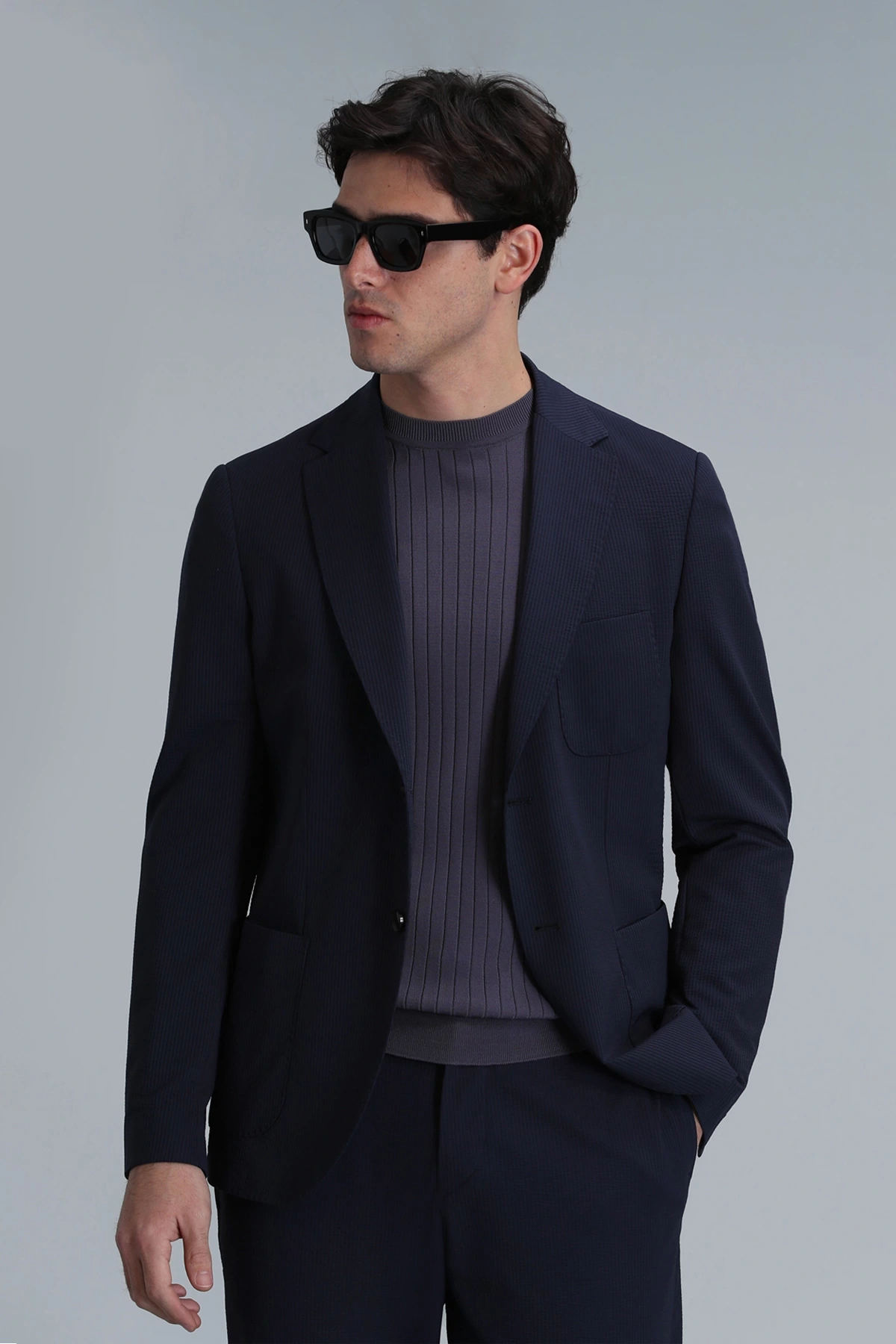 Lufian Erkek Asel Spor Slim Fit Lacivert Blazer Ceket 111140170