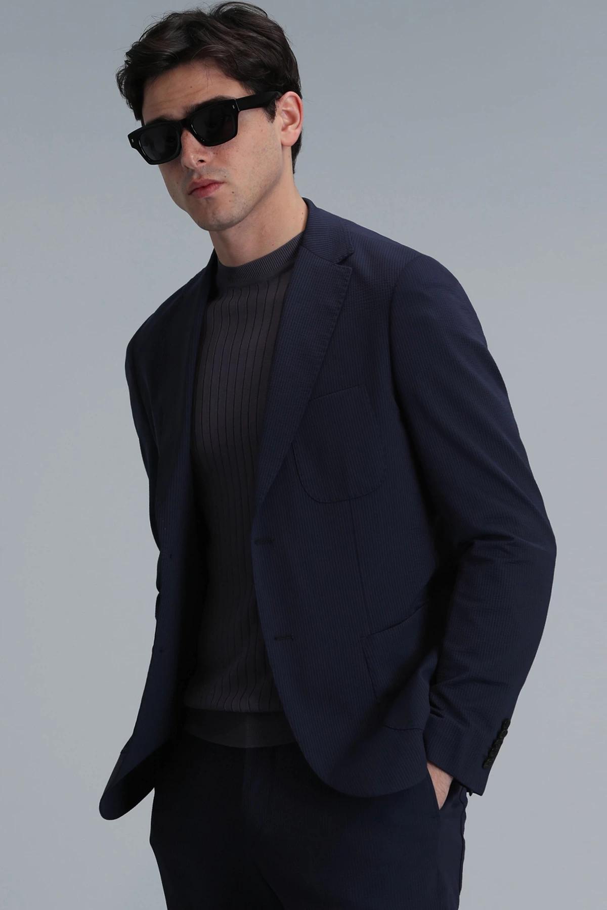 Lufian Erkek Asel Spor Slim Fit Lacivert Blazer Ceket 111140170