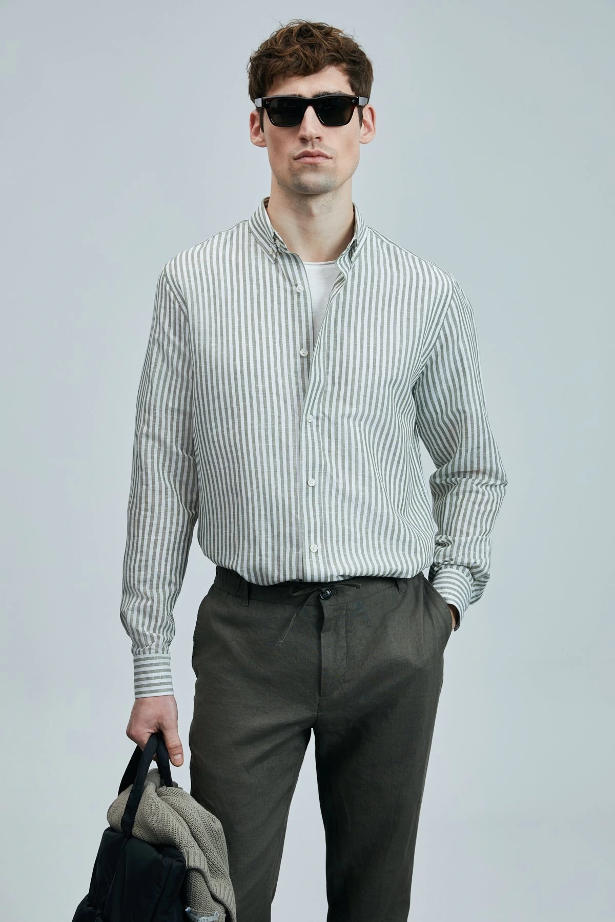 Lufian Erkek Bert Keten Pamuklu Yeşil Gömlek 111010631