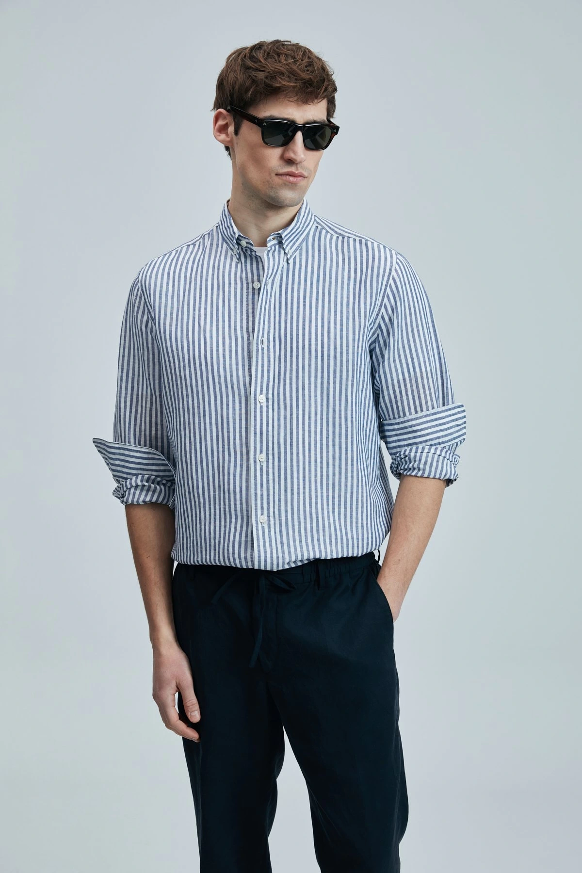 Lufian Erkek Bert Keten Pamuklu Lacivert Gömlek 111010631