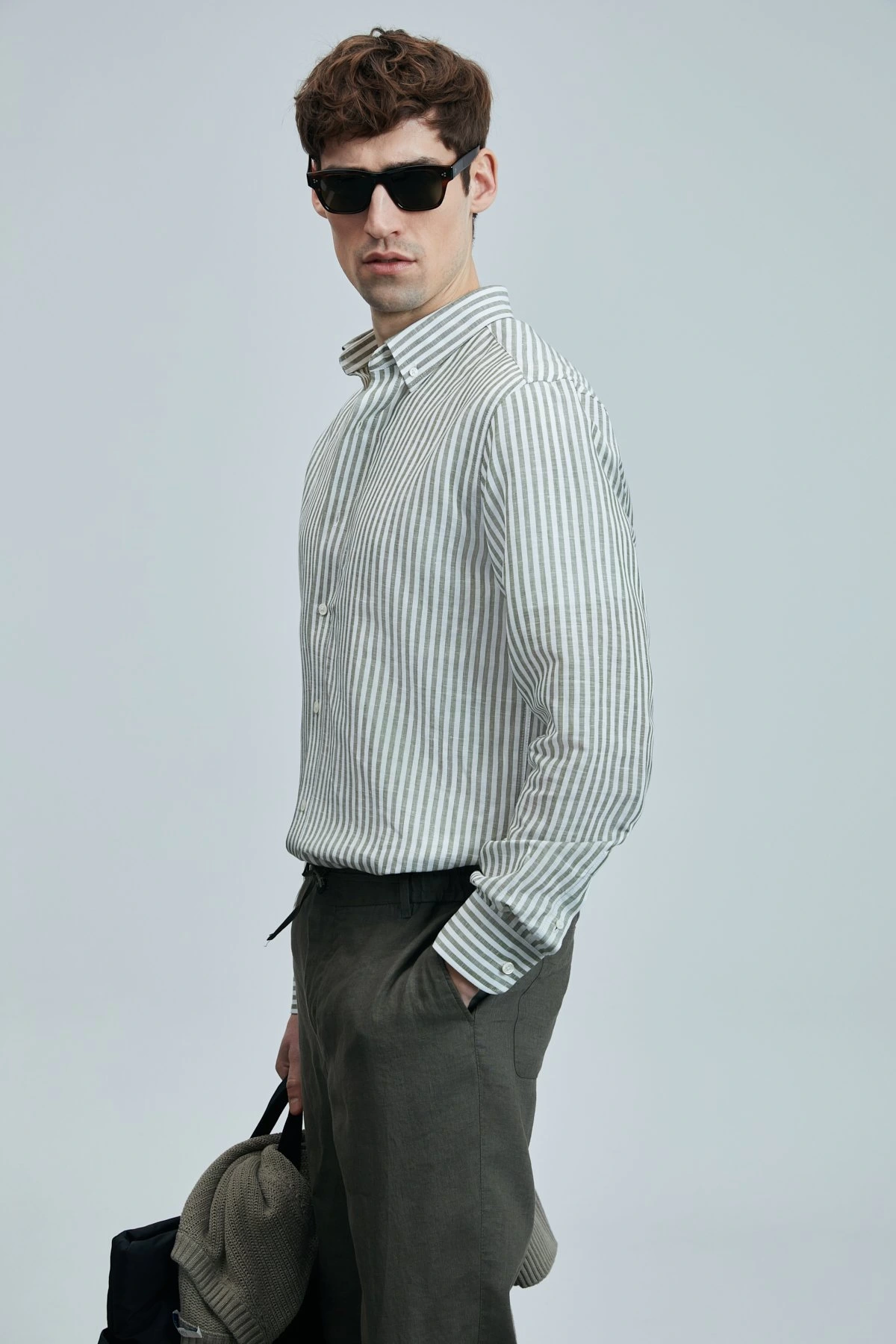 Lufian Erkek Bert Keten Pamuklu Yeşil Gömlek 111010631