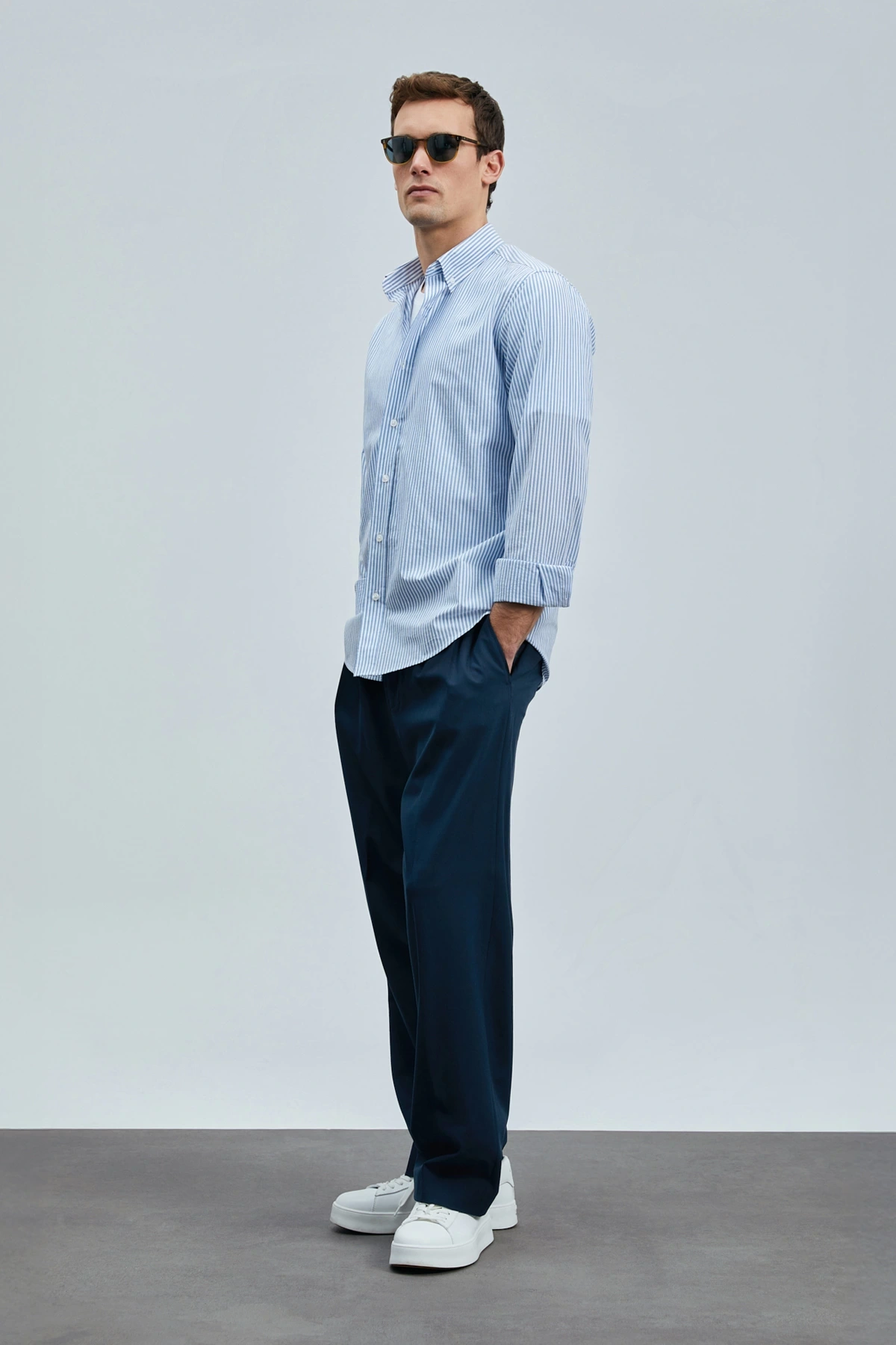 Lufian Erkek Charles Basic Regular Fit Mavi Gömlek 111010638