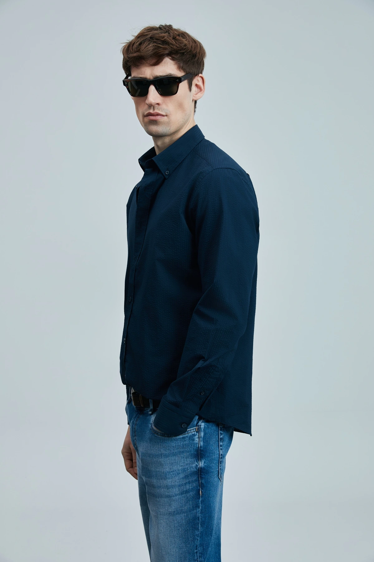 Lufian Erkek Ellery Basic Regular Lacivert Gömlek 111010637