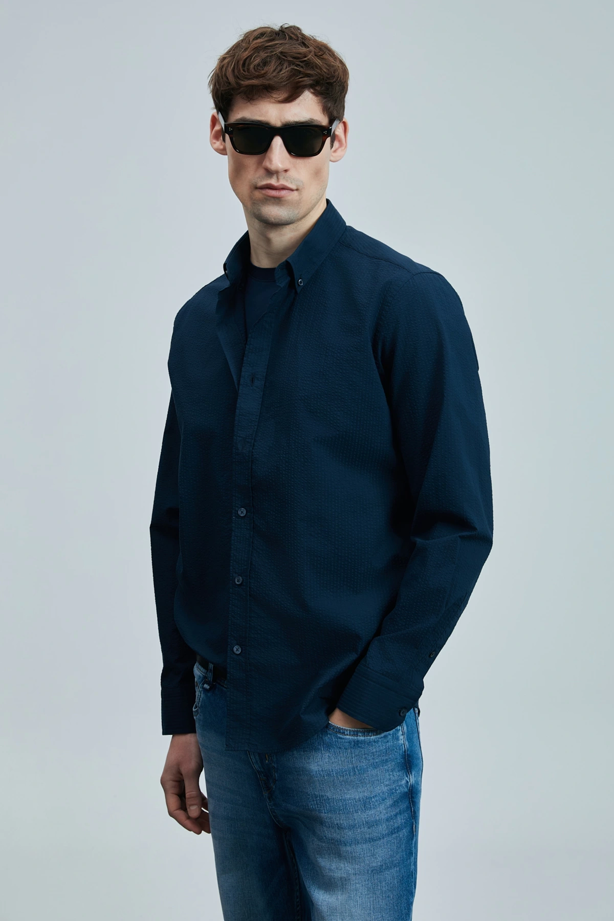 Lufian Erkek Ellery Basic Regular Lacivert Gömlek 111010637