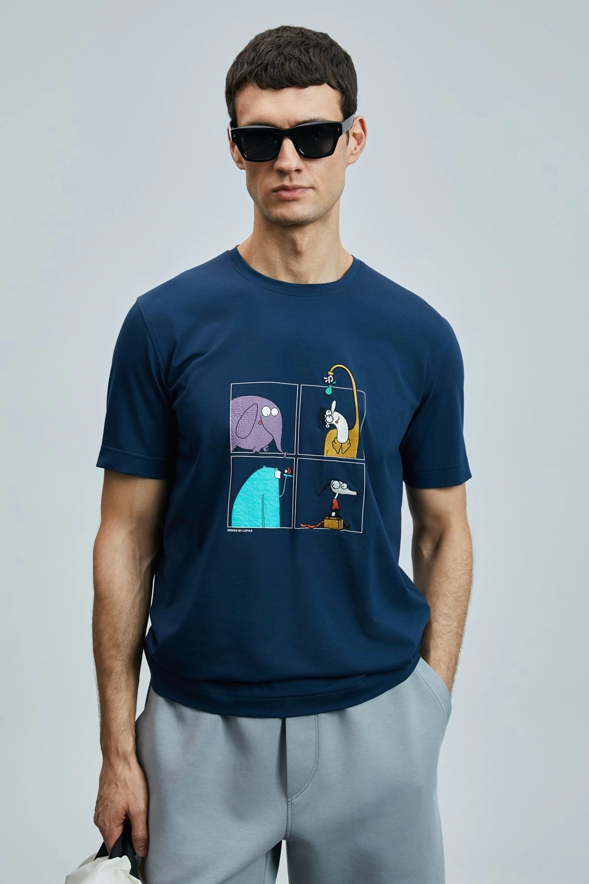 Lufian Erkek Funky Yuvarlak Yaka Lacivert T-shirt 111020254