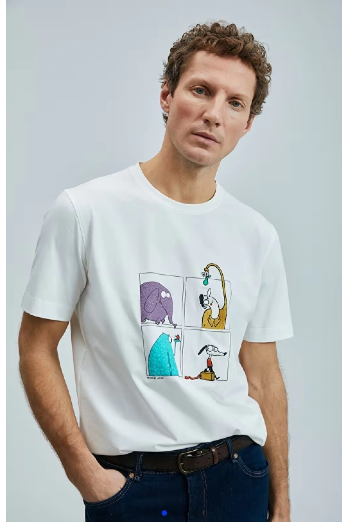 Lufian Erkek Funky Yuvarlak Yaka Kırık Beyaz T-Shirt 111020254