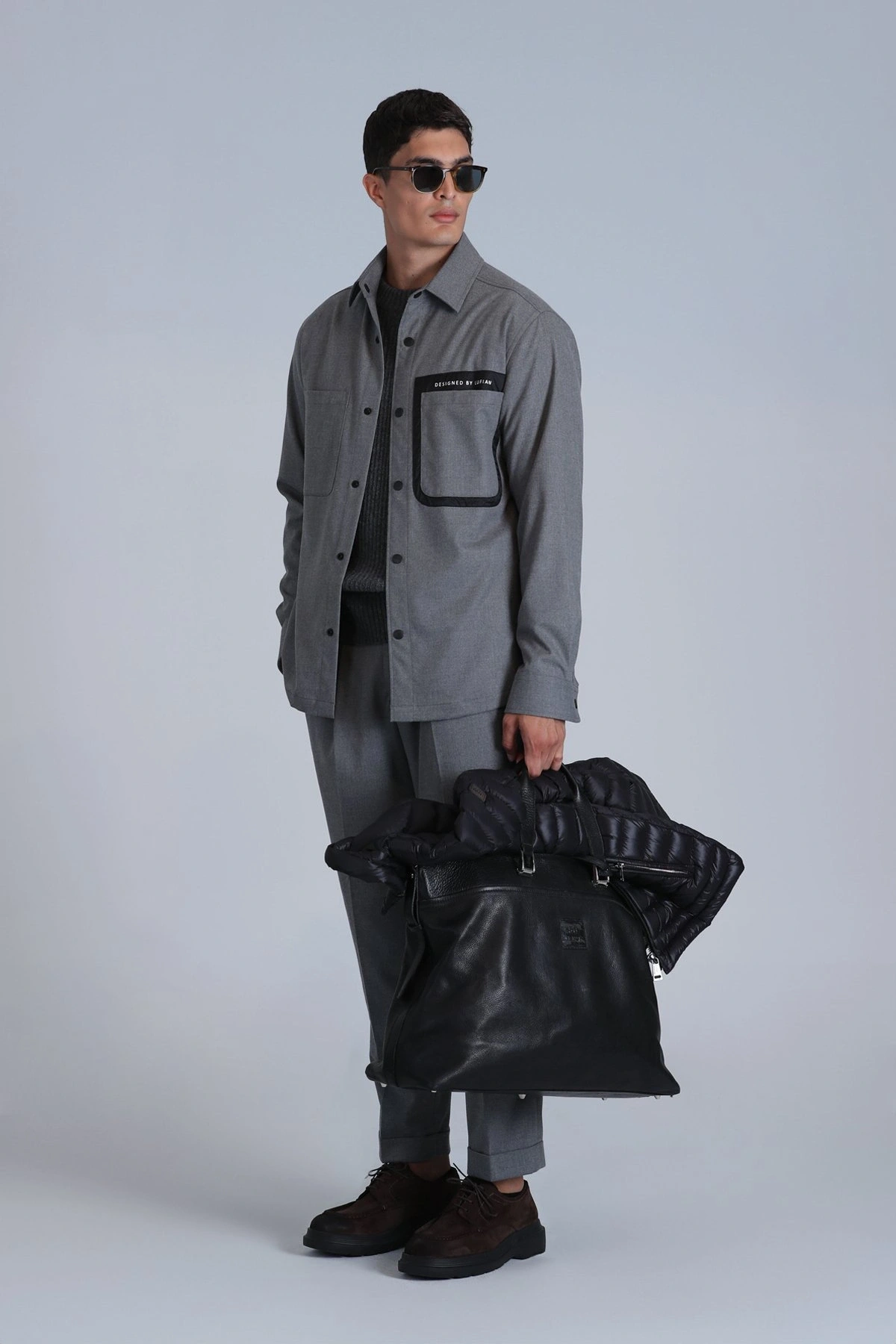 Lufian Hard Erkek Gri Basic Slim Fit Gömlek 112010651