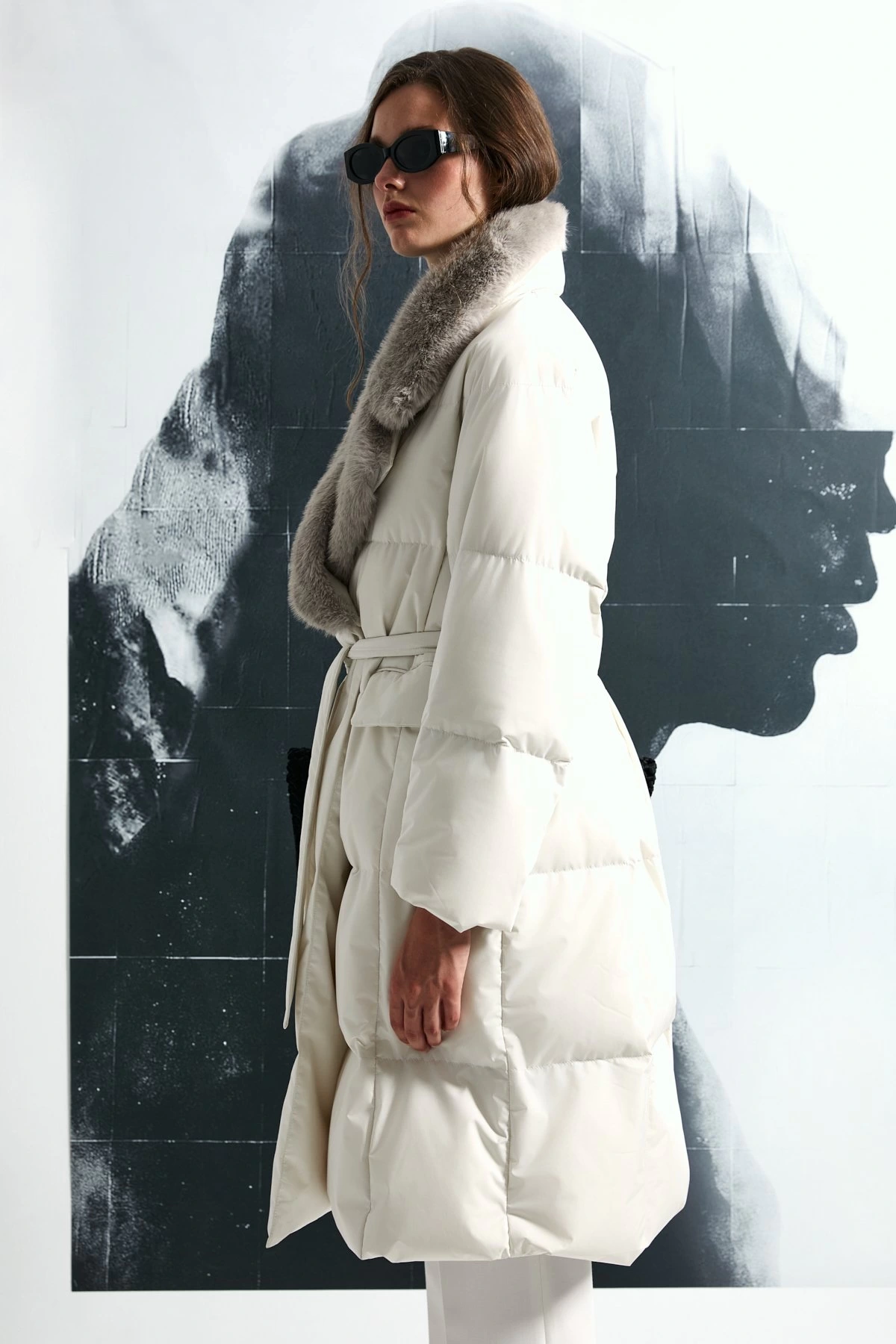 Lufian Hermes Kaz Tüyü Kadın Taş Rengi Mont 122120048