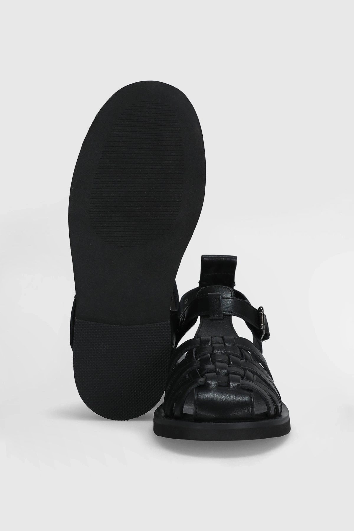 Lufian Irene Kadın Siyah Deri Sandalet 121230048