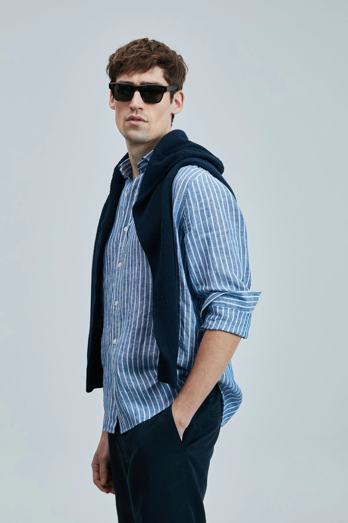 Lufian Erkek Keten Pamuklu Regular Mavi Gömlek 111010632