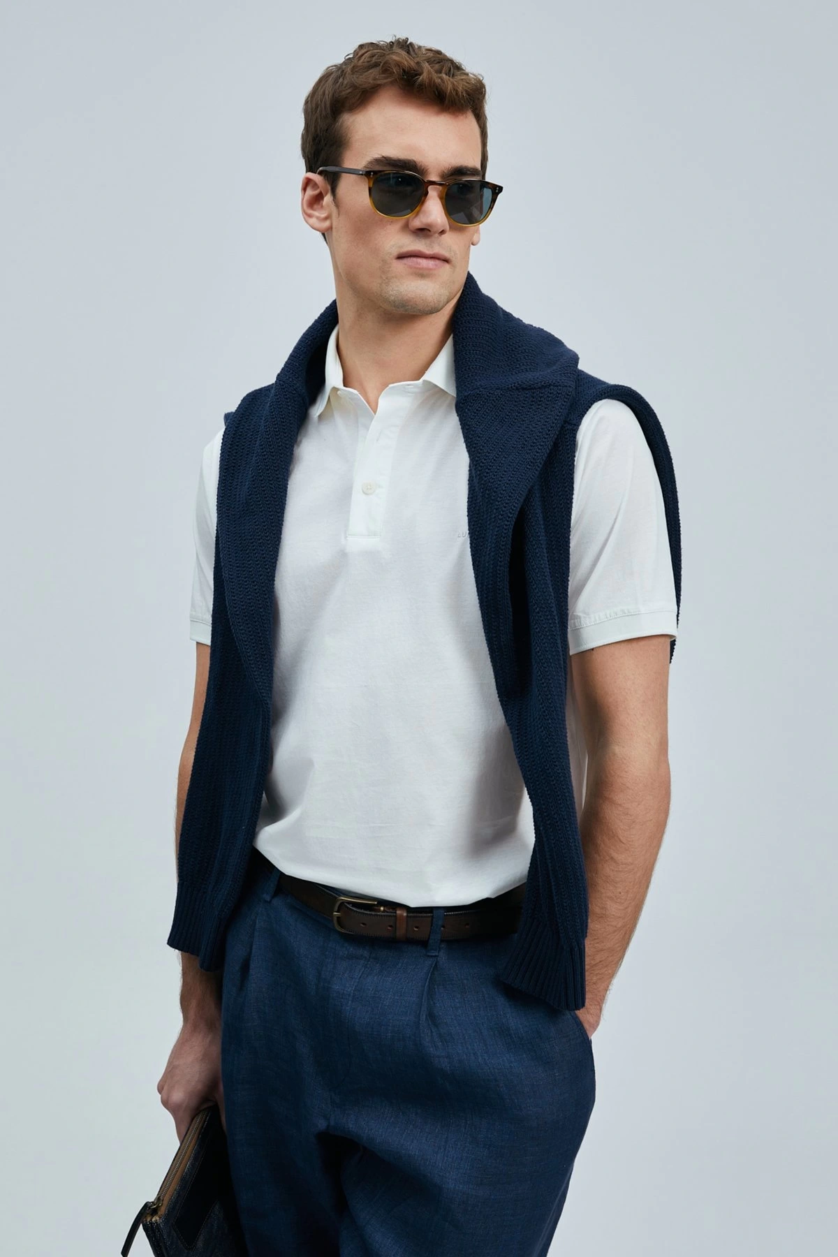 Lufian Erkek Luna Smart Polo Yaka Kırık Beyaz T-Shirt 111040228