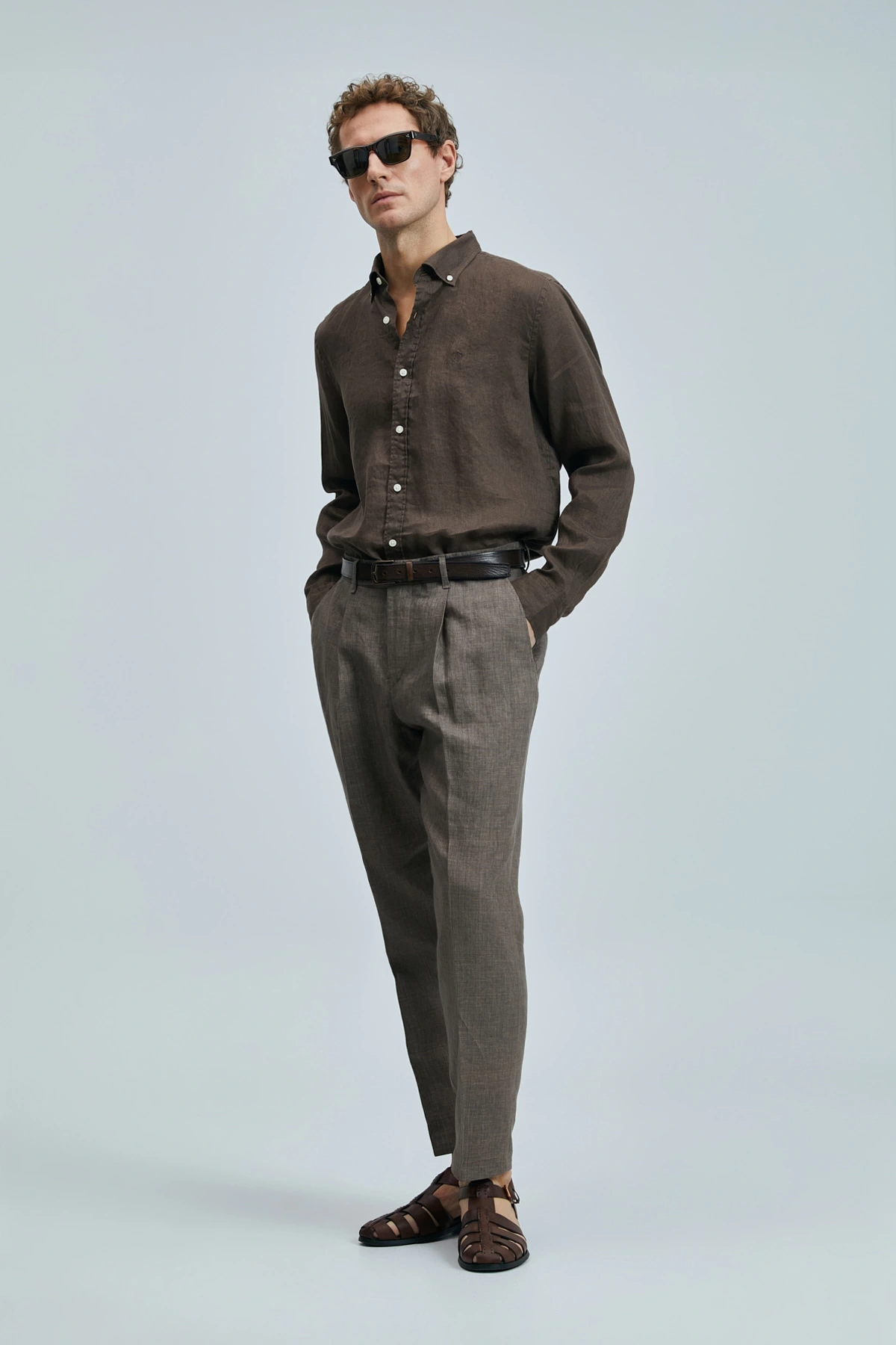 Lufian Erkek Pitaya Keten Kahverengi Gömlek 111010630