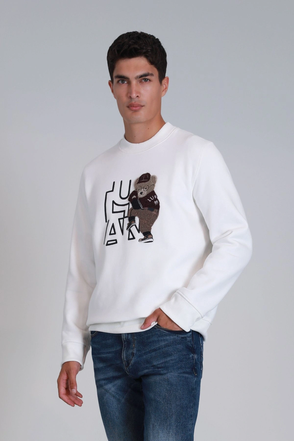 Lufian Pitcher Erkek Kırık Beyaz Sweatshirt 112030138