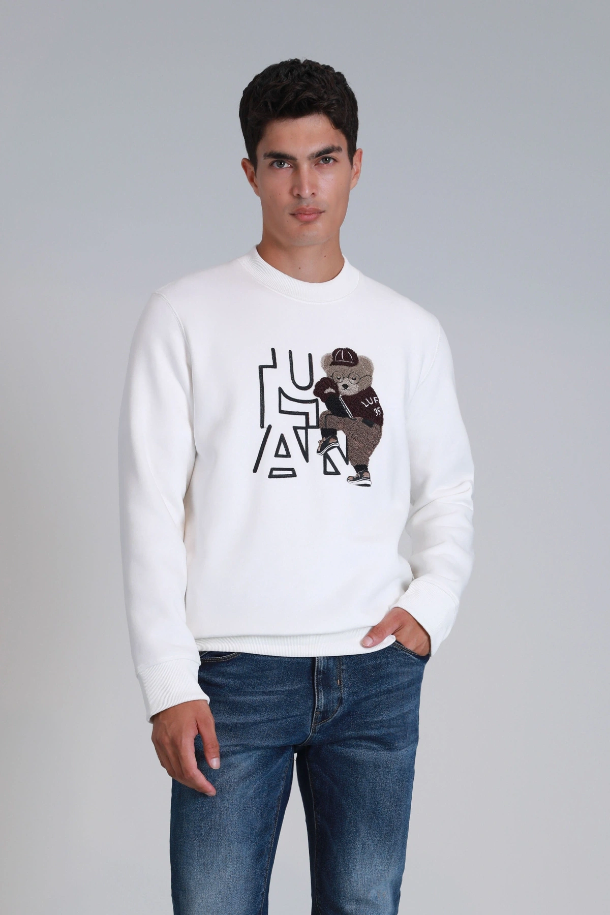 Lufian Pitcher Erkek Kırık Beyaz Sweatshirt 112030138