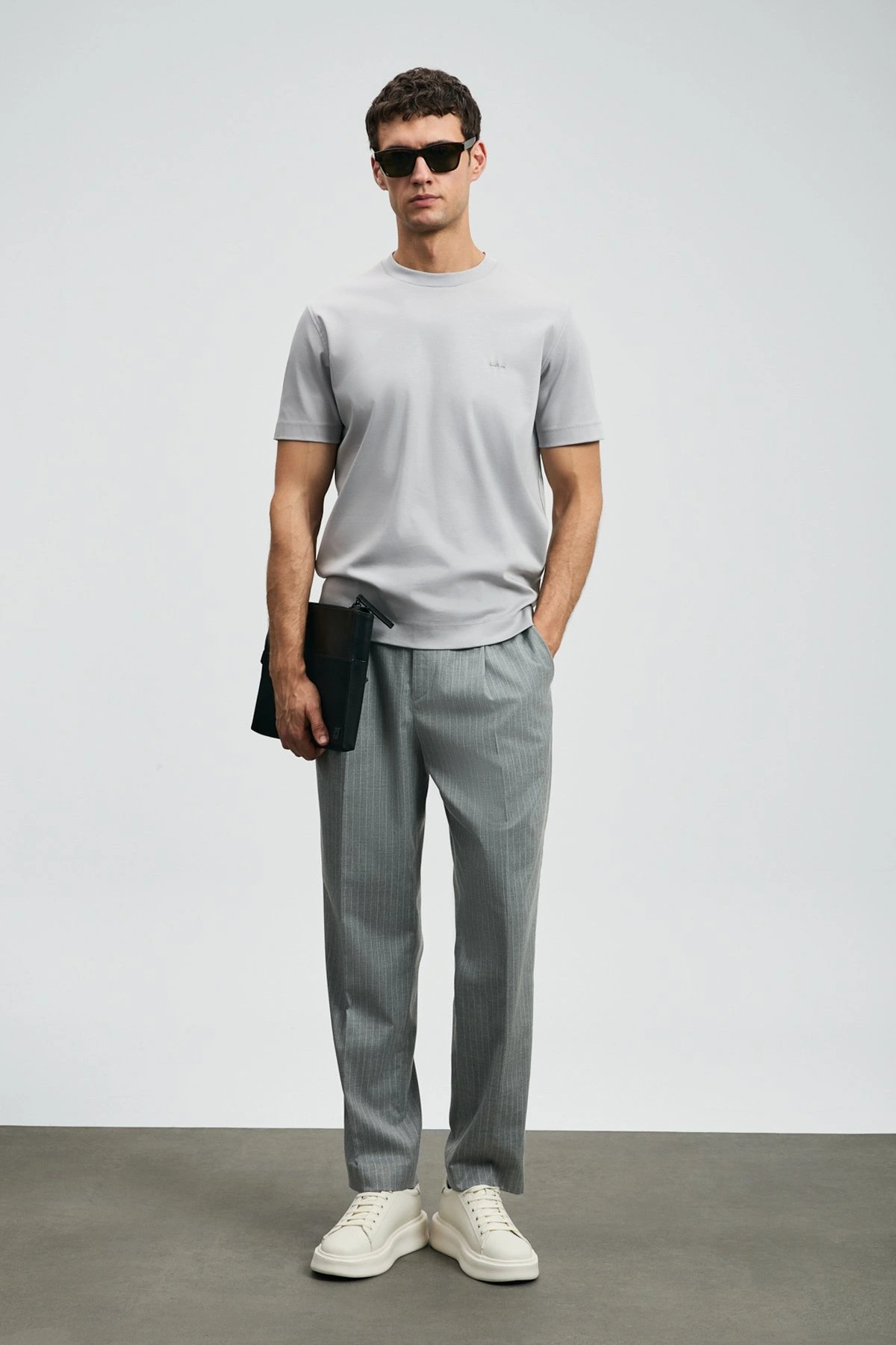 Lufian Roland Erkek Gri Basic T-Shirt 112020058