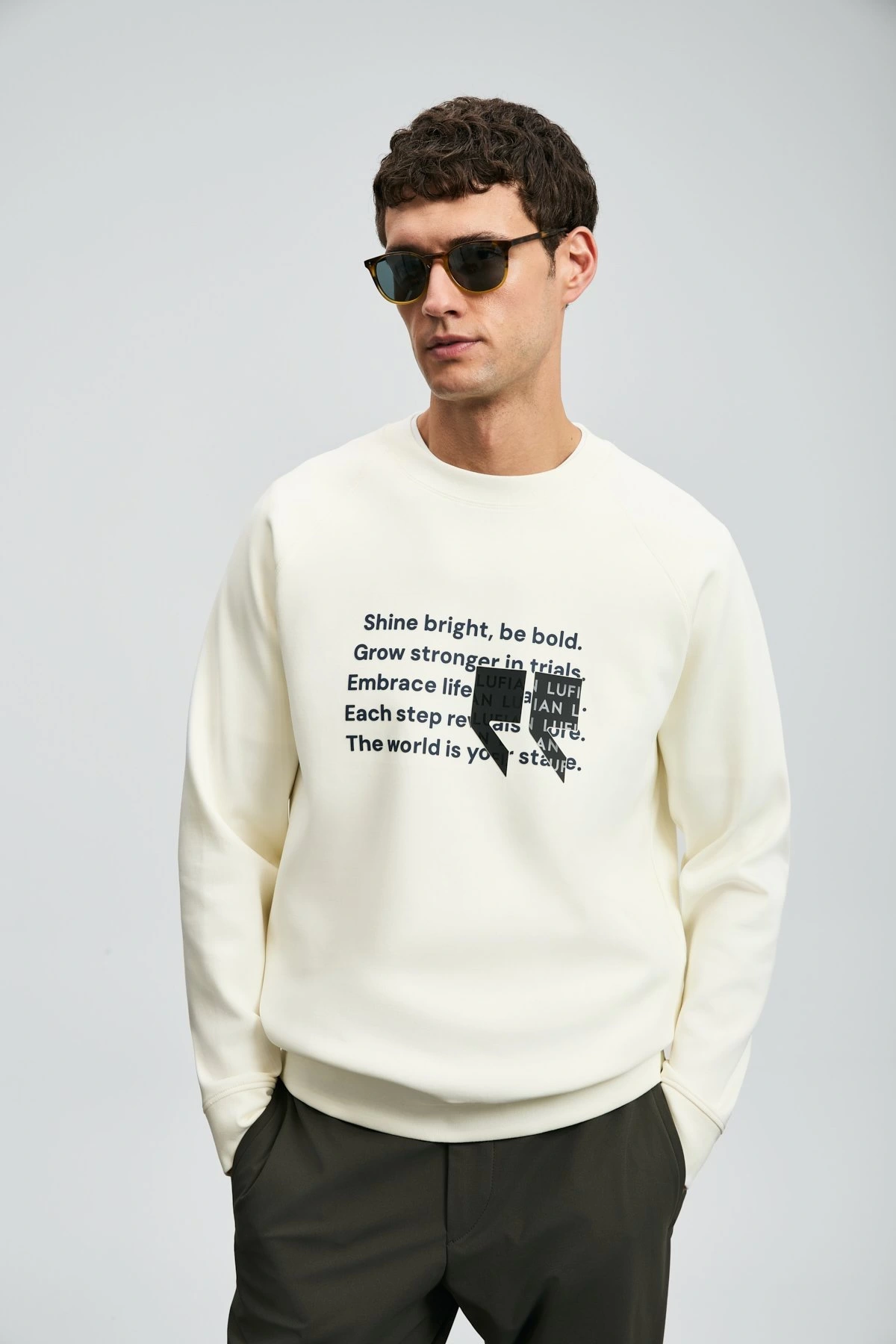 Lufian Erkek Shadow Kırık Beyaz Sweatshirt 112030174