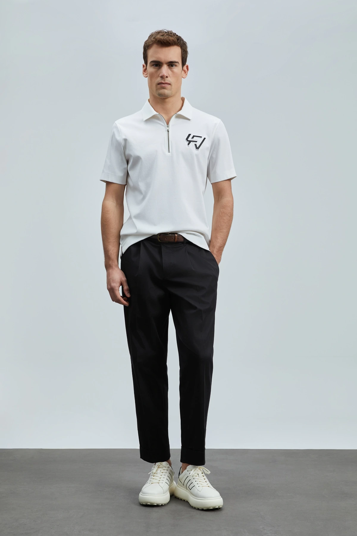 Lufian Erkek Slash Polo Yaka Kırık Beyaz T-Shirt 111040224