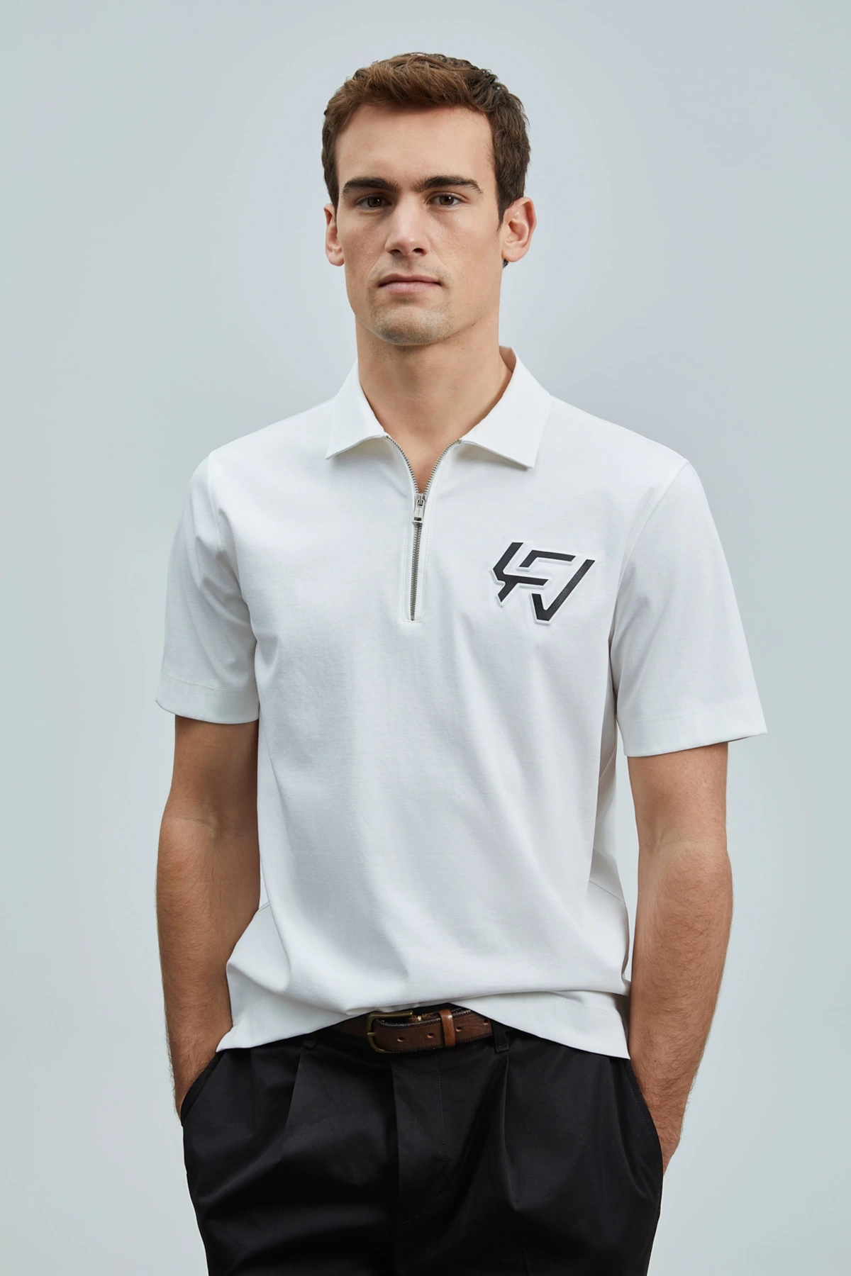 Lufian Erkek Slash Polo Yaka Kırık Beyaz T-Shirt 111040224