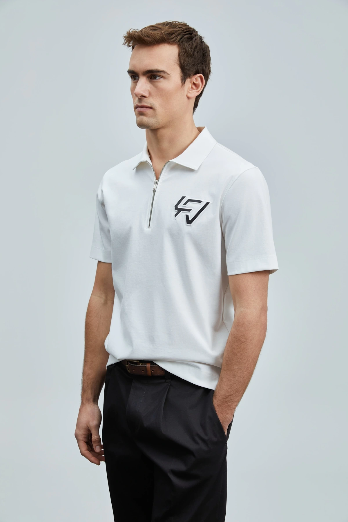 Lufian Erkek Slash Polo Yaka Kırık Beyaz T-Shirt 111040224