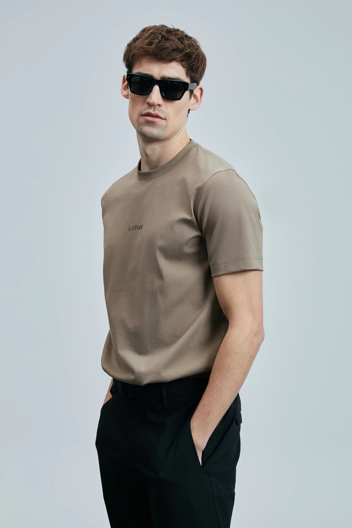 Lufian Erkek Yuvarlak Yaka Marcus Deve Tüyü Renk T-Shirt 111020235