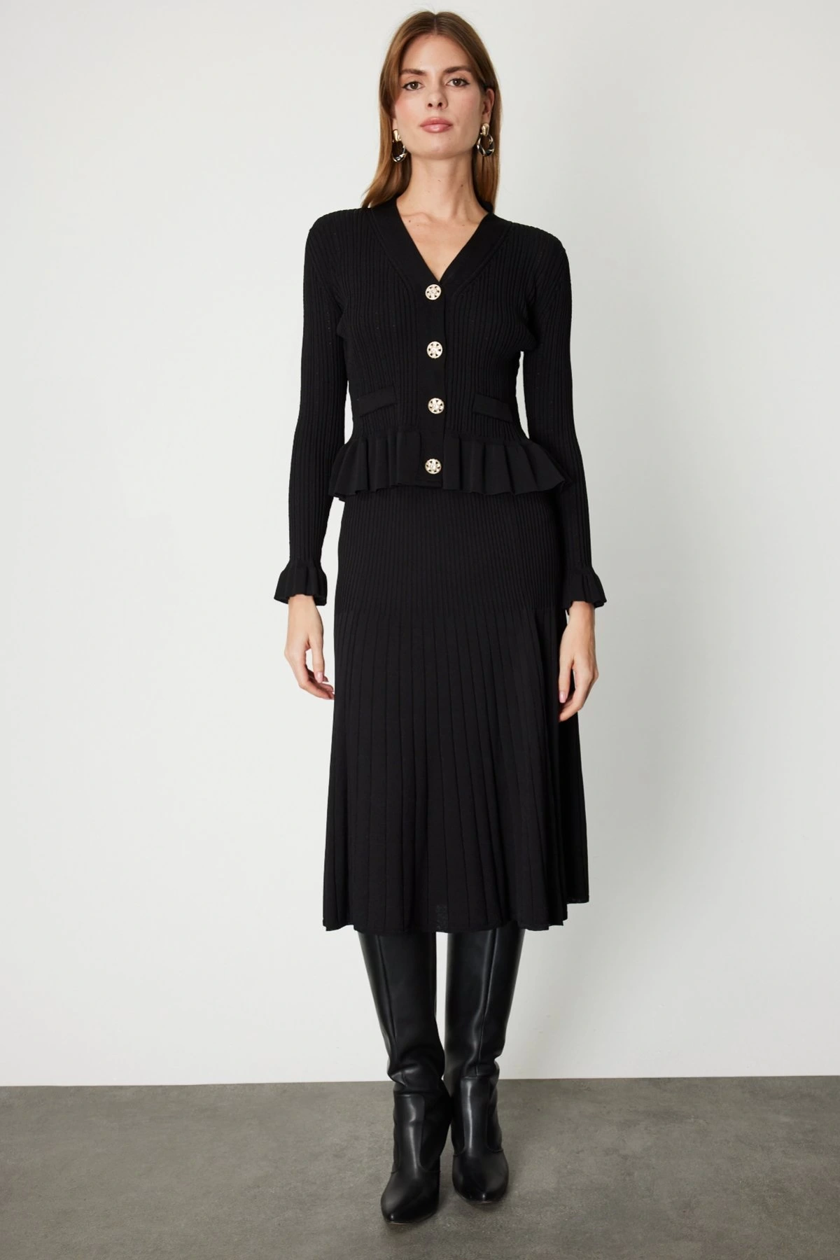 On Fashion Astarlı Midi Triko Etek 69201