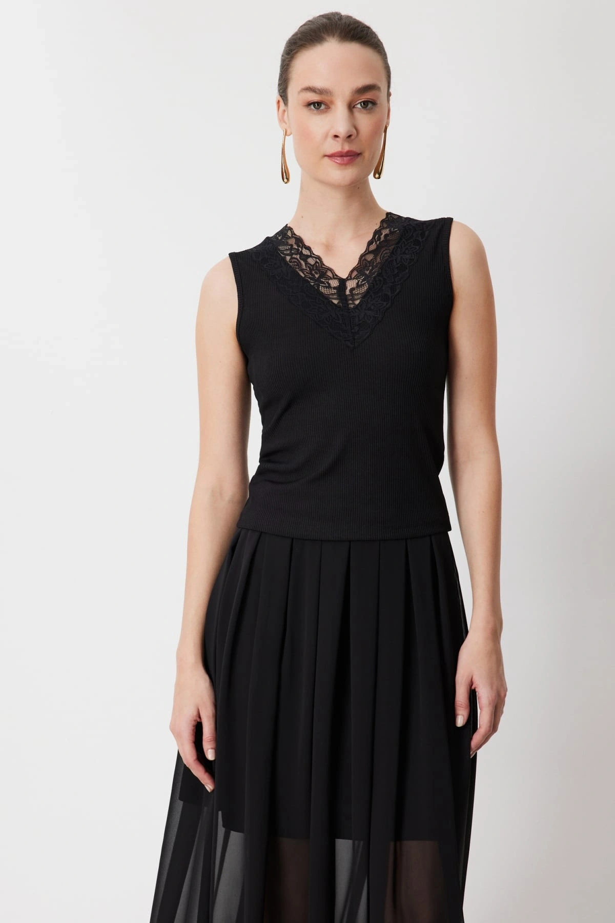 On Fashion Dantelli V Yaka Kolsuz Bluz 71420