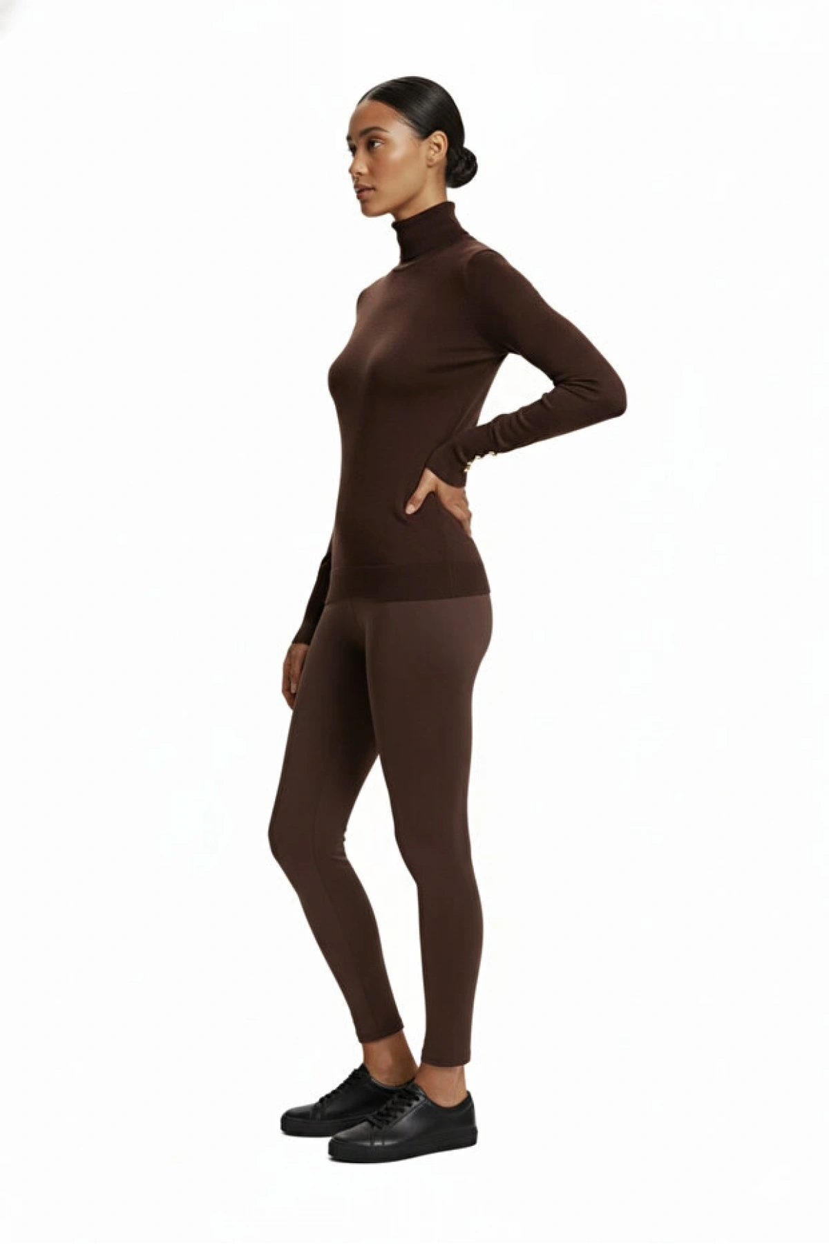 On Fashion Kadın Dik Yaka Basic Kahverengi Kazak 63514