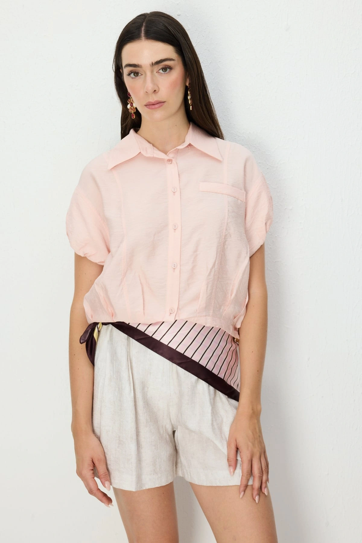 On Fashion Dikişli Kısa Kol Gömlek 74385