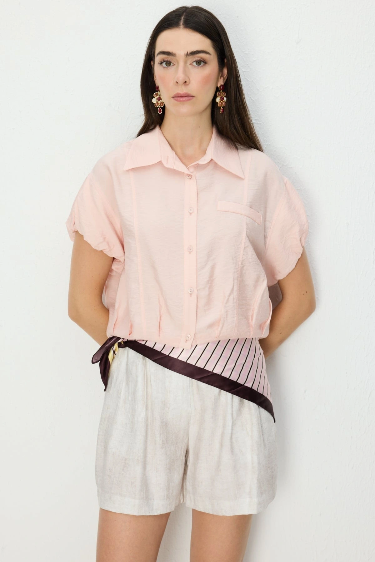 On Fashion Dikişli Kısa Kol Gömlek 74385