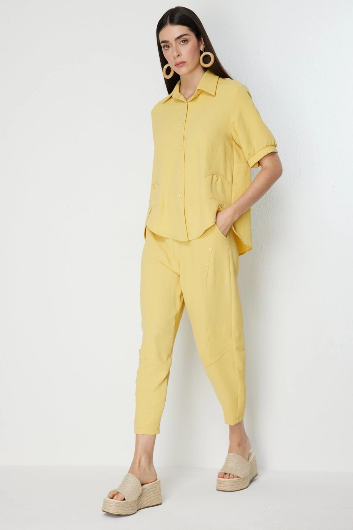 On Fashion Düğmeli Bilek Boy Pantolon 72339