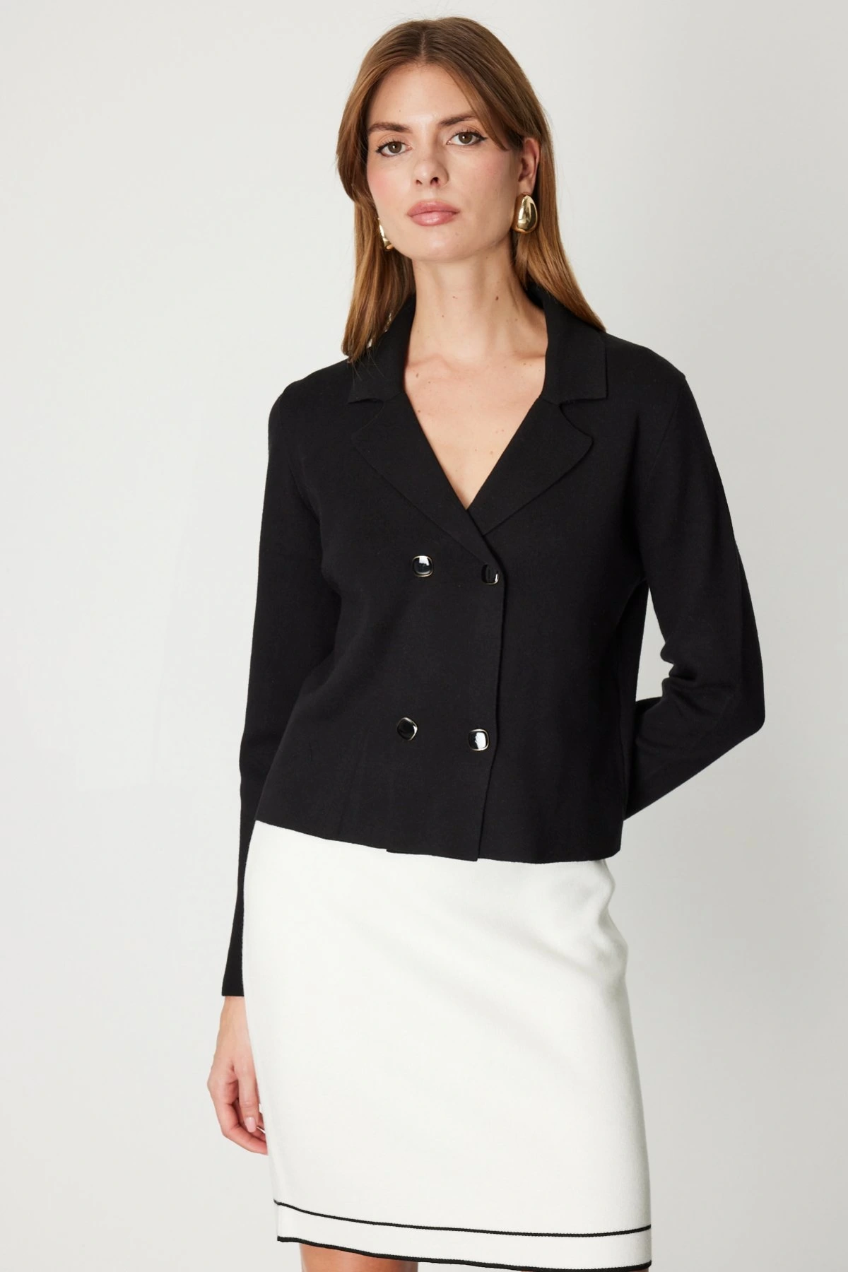 On Fashion Düğmeli Kadın Siyah Ceket 69506