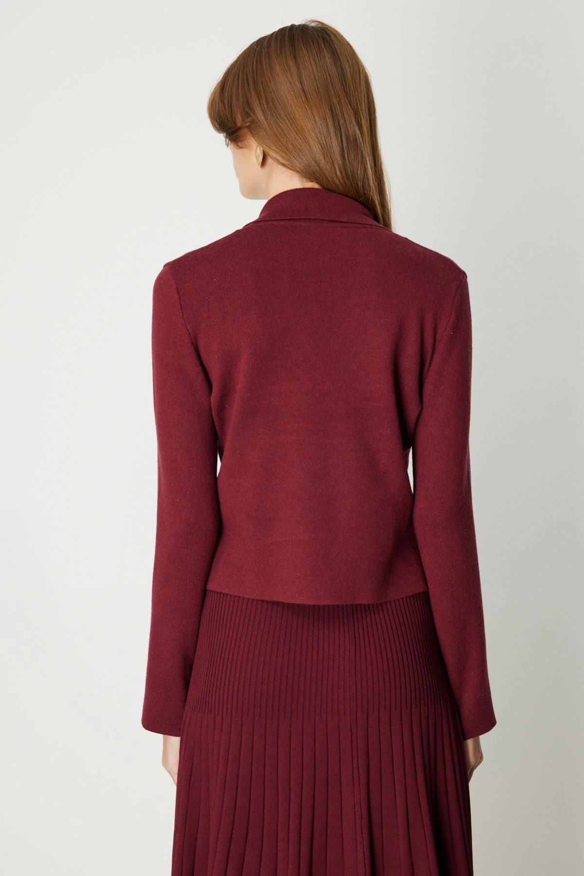 On Fashion Düğmeli Kadın Bordo Ceket 69506