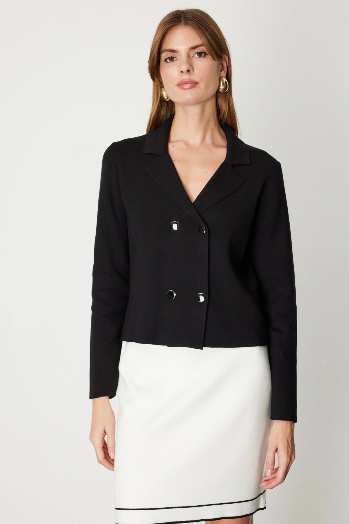 On Fashion Düğmeli Kadın Siyah Ceket 69506