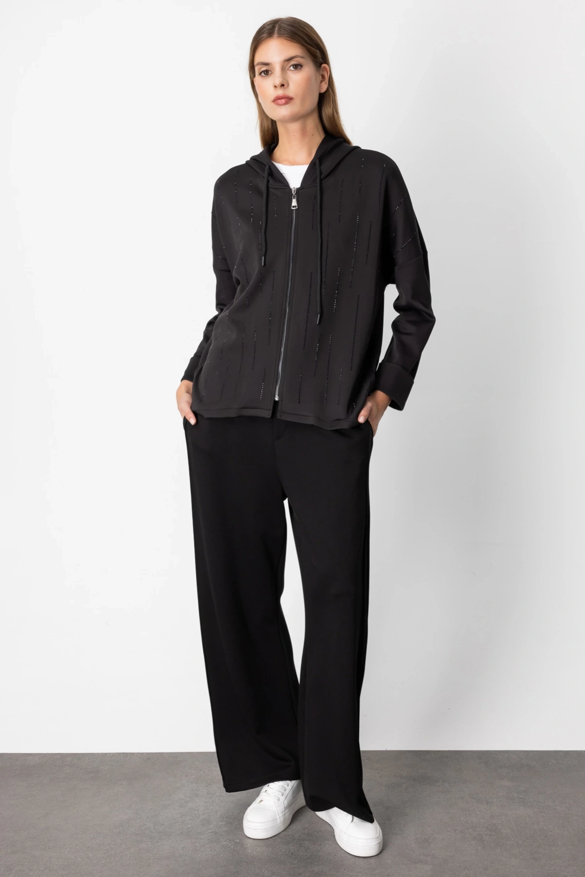 On Fashion Fermuarlı Kadın Siyah Kapüşonlu Mont 66700