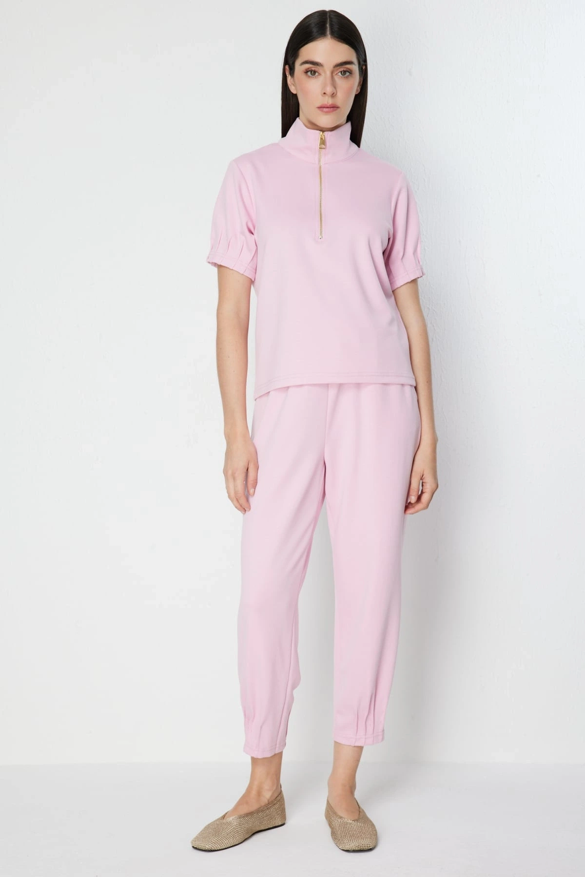 On Fashion Kolları Dikişli Önü Fermurlı Dik Yaka Bluz 76373