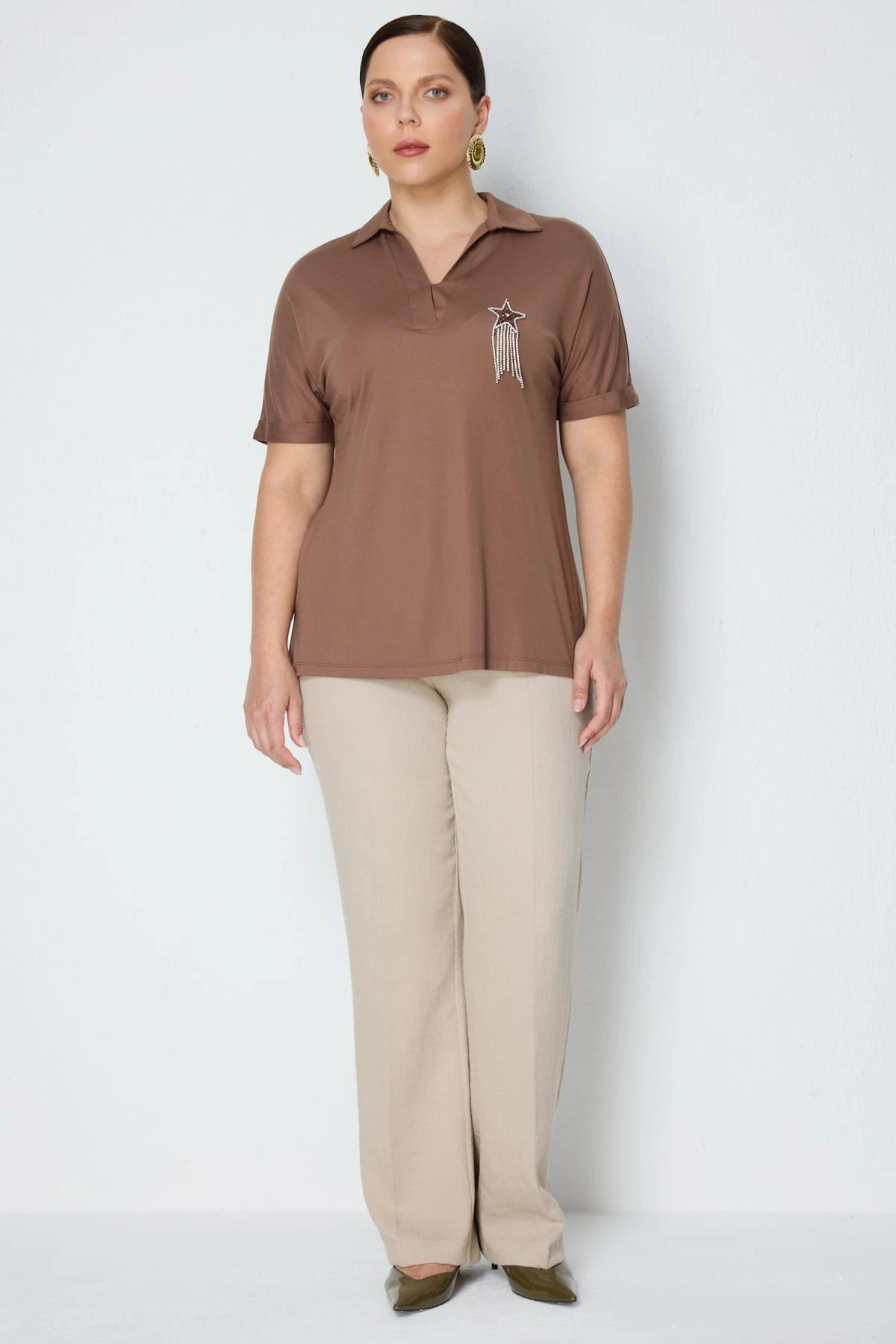 On Fashion Polo Yaka Kısa Kol Bluz 71423