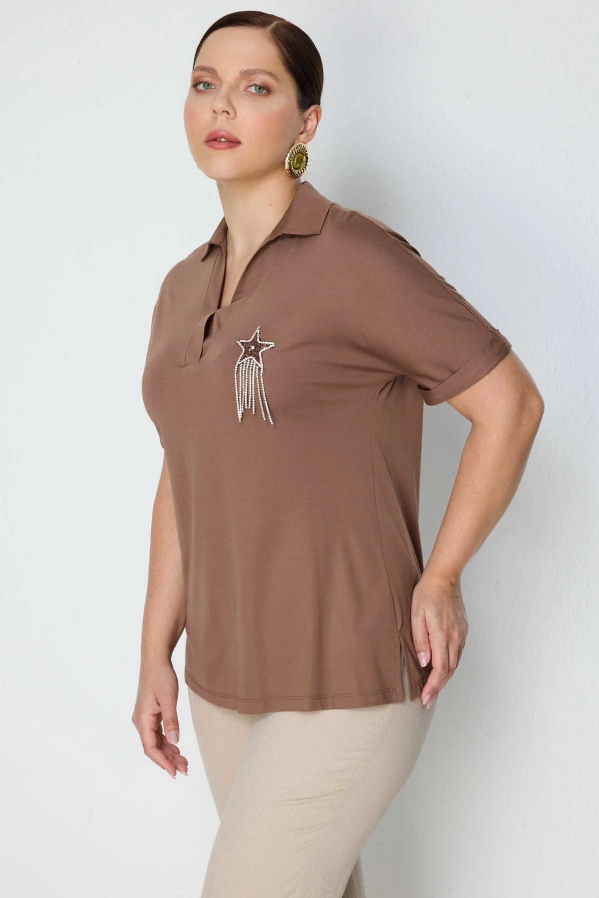 On Fashion Polo Yaka Kısa Kol Bluz 71423
