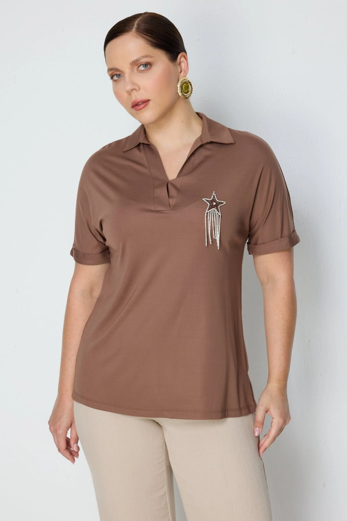 On Fashion Polo Yaka Kısa Kol Bluz 71423