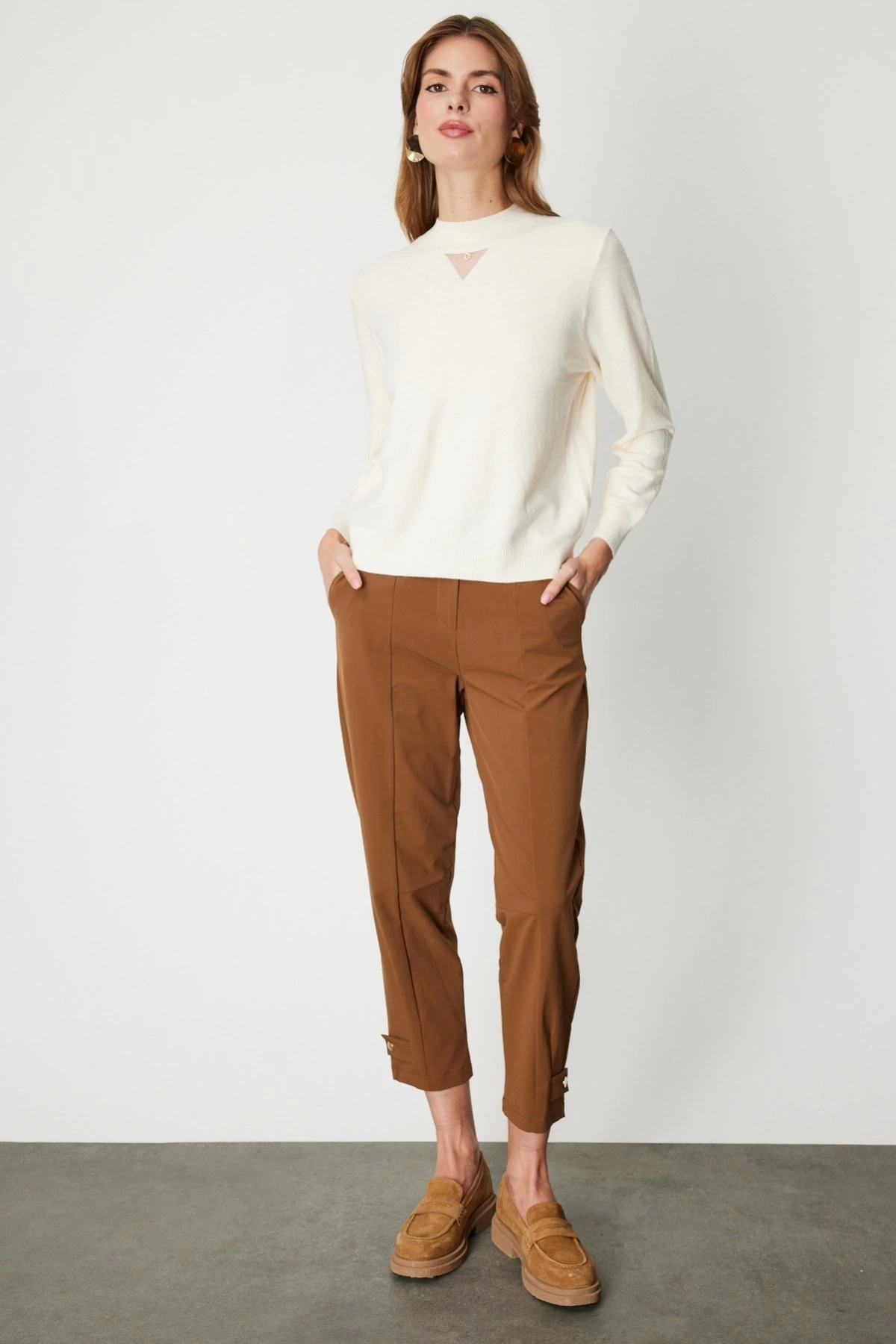 On Fashion Pul Detaylı Kadın Bej Kazak 60345