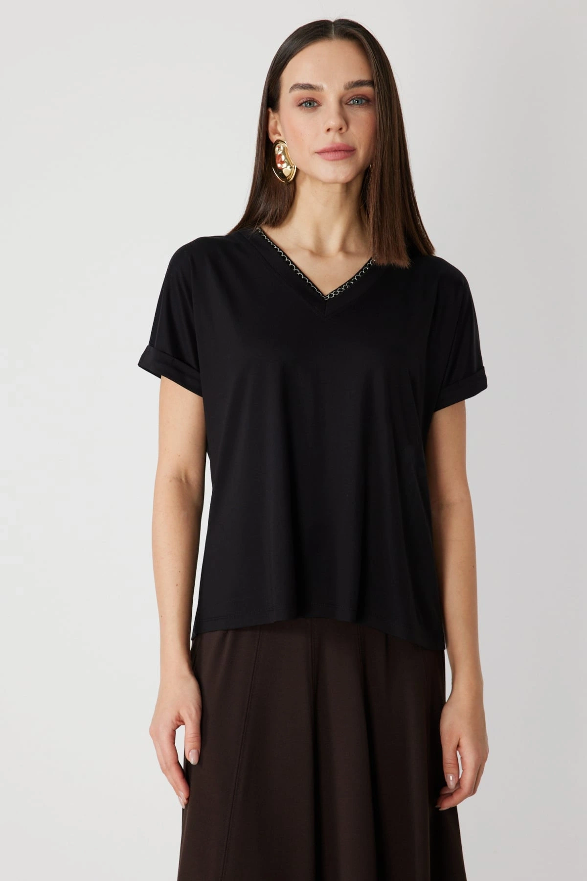 On Fashion Yakası Zincirli V Yaka Bluz 71352