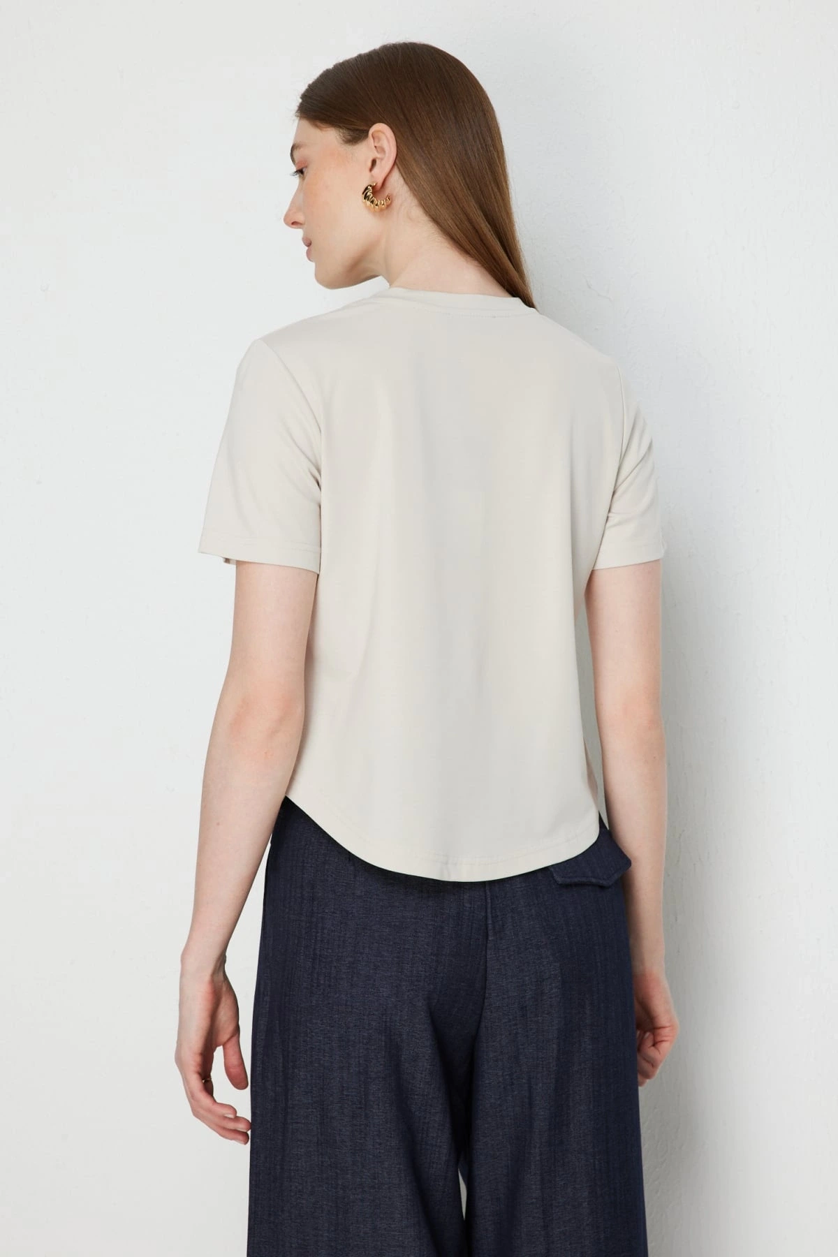 On Fashion Yazılı Dikişli Sıfır Yaka Bluz 76412