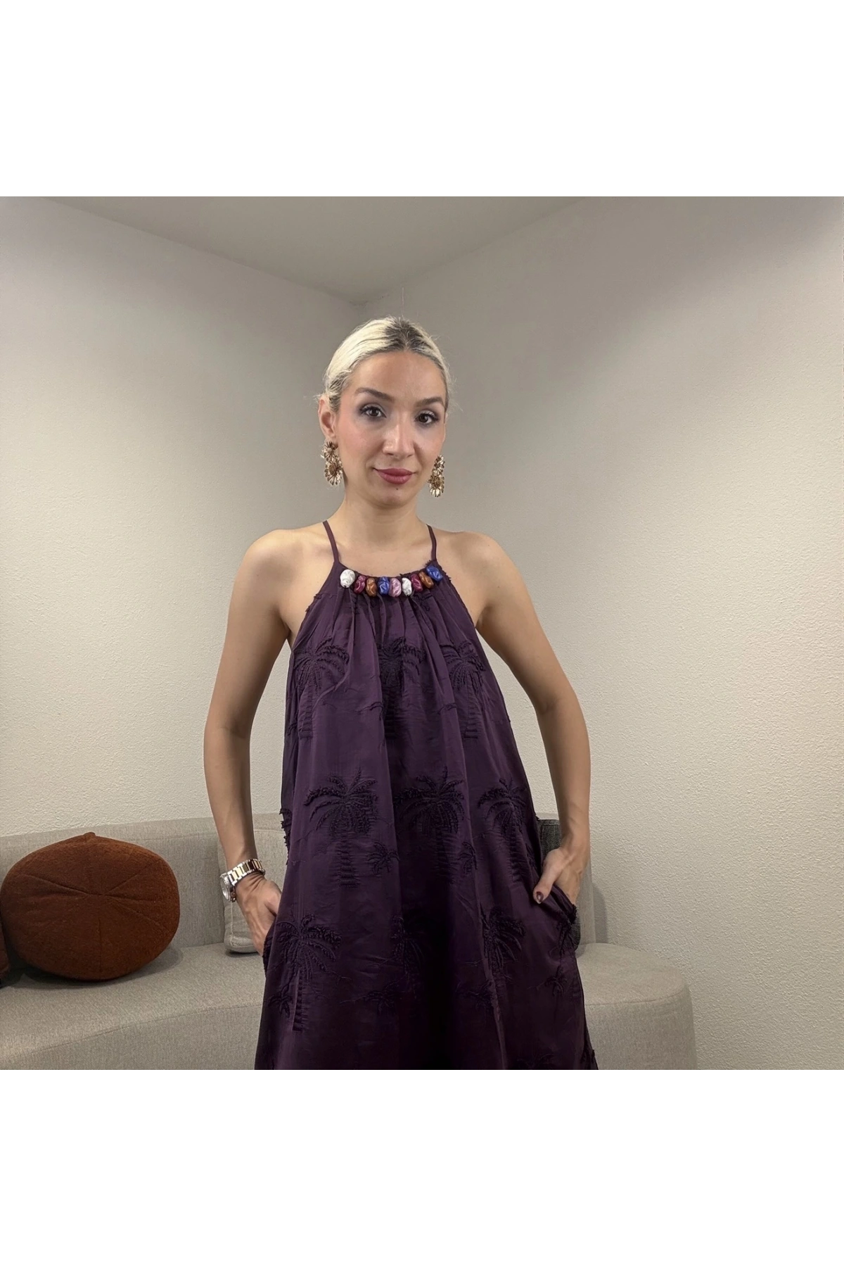 Twist Boncuk Aksesuarlı Nakışlı Elbise TS1260002288